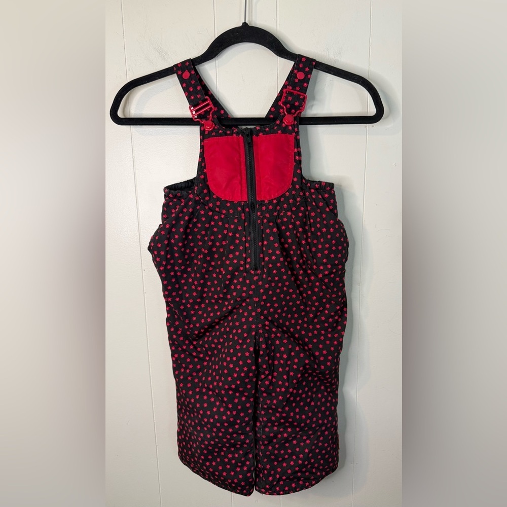 VTG Gymboree Girls Ski Snow Overalls Bib Sz S Black Red Floral Winter